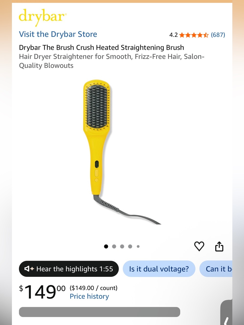 Drybar “The Brush Crush” Heated Straightening Brush - New without box